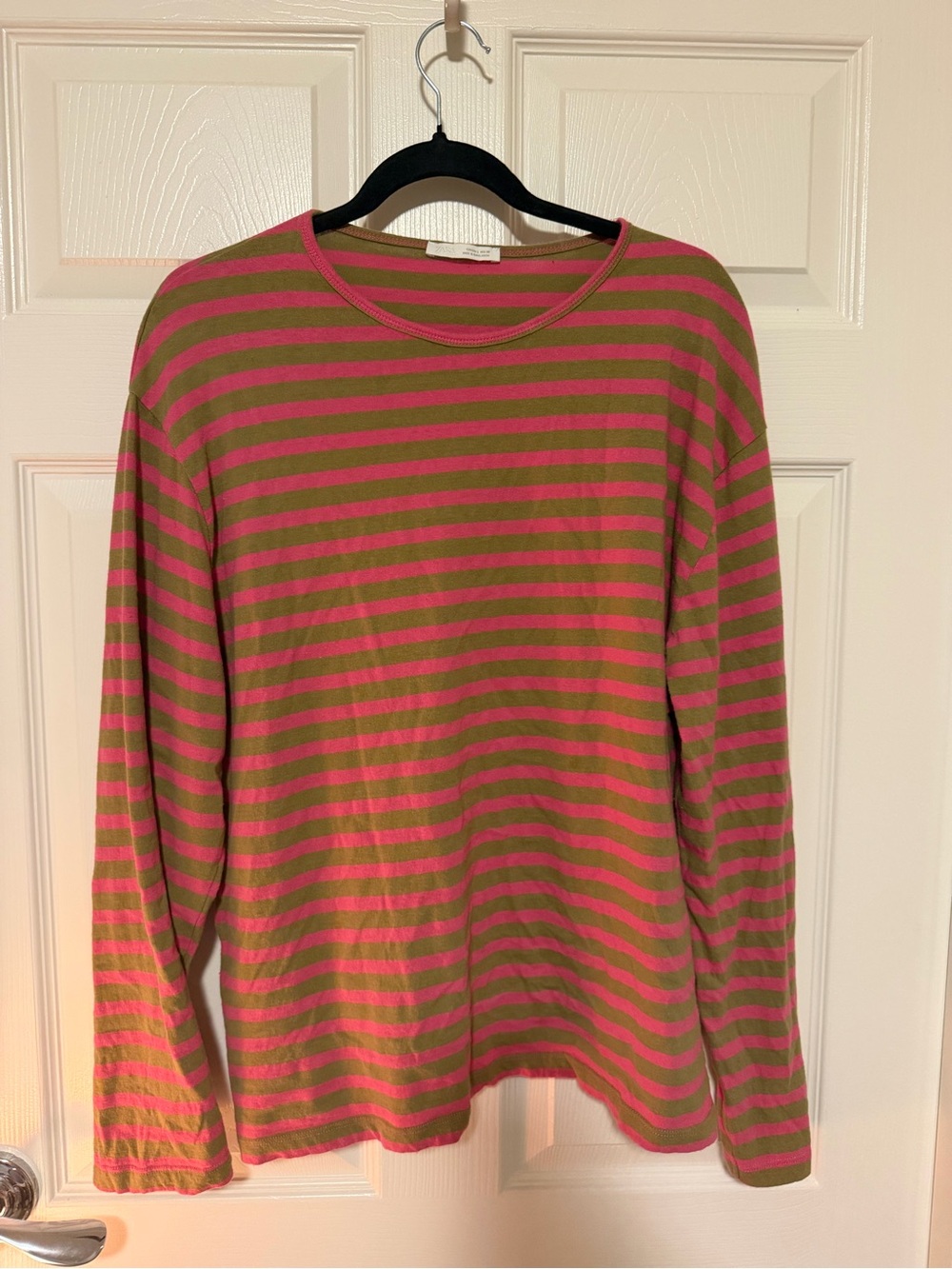 Zara Striped Long Sleeve Tee in light brown & Hot Pink